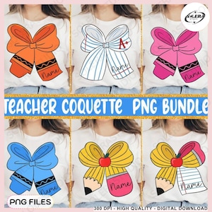Custom Teacher Pencil Png Bundle, Custom Teacher Name Png, Teacher Coquette Bow Png Bundle, Pencil Bow Png, School Coquette Png, Teacher Png
