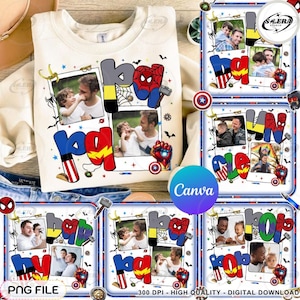 Plantilla Canva: Paquete de fotos de papá preppy con niños, PNG, superhéroe para el Día del Padre, PNG editable de Canva para papá, regalo para papá, añade tu foto PNG