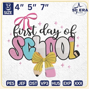 Teacher Embroidery Design, Preppy School Embroidery, Coquette First Day of School, First Day School File, Back to School Stitch File