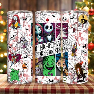 Nightmare Friends 20oz Skinny Tumbler Png Design, Halloween Friend 20oz Tumbler Png, Halloween Cartoon Nightmare Png