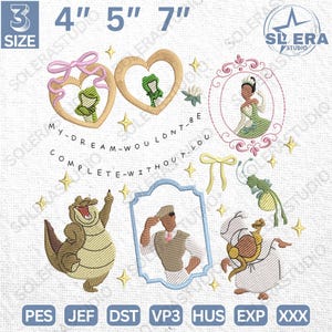 Magic Kingdom Embroidery Design, Frog Princess Cartoon Embroidery Design, Princess Cartoon Coquette Bow Embroidery Design, Instant Download