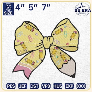 Back To School Embroidery Design, Coquette Teacher Embroidery Design, Teacher Bow Embroidery Design, Instant Download