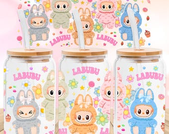Cute Cartoon Dolls 16oz Glass Can Wrap, Cartoon 16 oz Glass Can Png, 16 oz Libbey Glass Can Wrap, 16 oz Tumbler Wrap Png, Sublimation Design