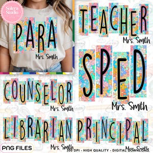 Custom School Occupation PNG Bundle, Back to School Png, Teacher Sped Para Librarian Png, Preppy First Day of School Png, Custom Teacher Png