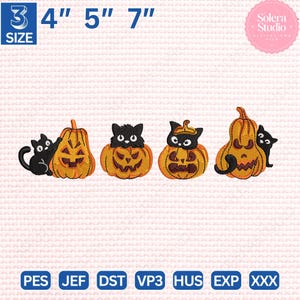 Spooky Black Cat Embroidery Design: Halloween Pumpkin, Fall Stitch (Instant Download, PDF Pattern)