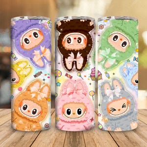 Trending Pink Cartoon Character 20oz Skinny Tumbler Wrap PNG, Funny Cartoon Character Wrap Design Png, Gift for Kids Tumbler Png