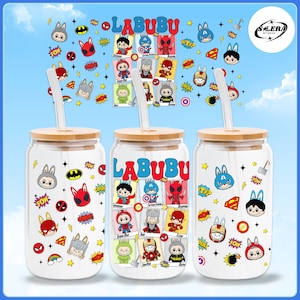 Emballage de boîte de conserve en verre Super dessin animé de 16 oz, Boîte de conserve en verre de 16 oz super-héros Png, Emballage de boîte de conserve en verre Libbey de poupée dessin animé 16 oz, Design par sublimation