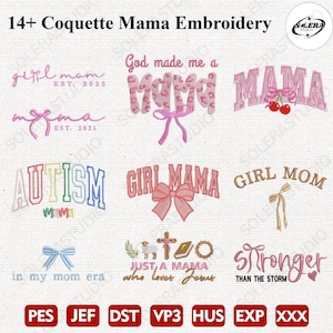 14+ Coquette Mama Embroidery Bunlde, Mama Embroidery 3 Size, Mother Day Coquette Bow Embroidery Bundle, Instant Download