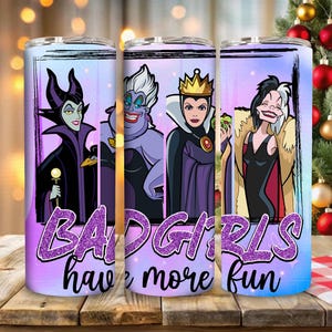 Bad Girls Have More Fun Halloween 20 oz Tumbler Wrap, Villain Friends Tumbler Wrap Png, Halloween Villains Skinny Tumbler Png