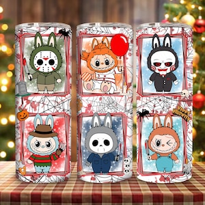 Halloween Monster Doll 20 oz Straight Tumbler Wrap Design, Kawaii Monsters Halloween 20oz PNG for Sublimation, Perfect for Kids Gift