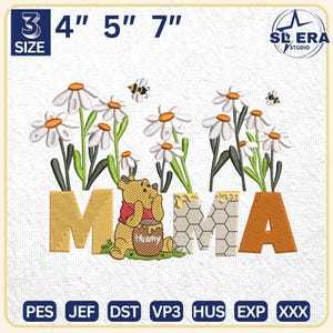 Mama Cartoon Embroidery Design, Mother Day Embroidery Design, Bear Mama Floral Embroidery Design, Instant Download