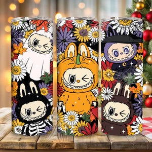 Trending Floral Monster Doll Halloween Tumbler Wrap PNG, Funny Cartoon Character 20oz Skinny Tumbler Design for Sublimation,Digital Download
