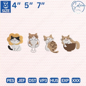 Cute Cat Embroidery Design, Funny Cat Embroidery File, Animal Embroidery Machine File, Instant Download, Includes 5 Sizes.