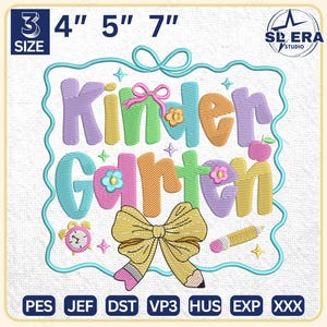 Preppy Back to School Embroidery Bundle, Coquette Teacher First Day Stitch File, Girly Checkered Embroidery Design, Pre-K Grade Embroidery