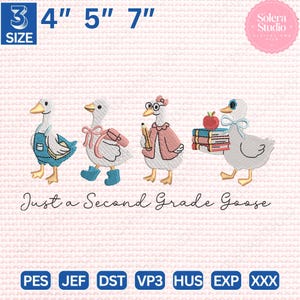 First Day of School Goose Embroidery File, Preppy Coquette Floral Stitch Design for Teachers and Students, Instant Download