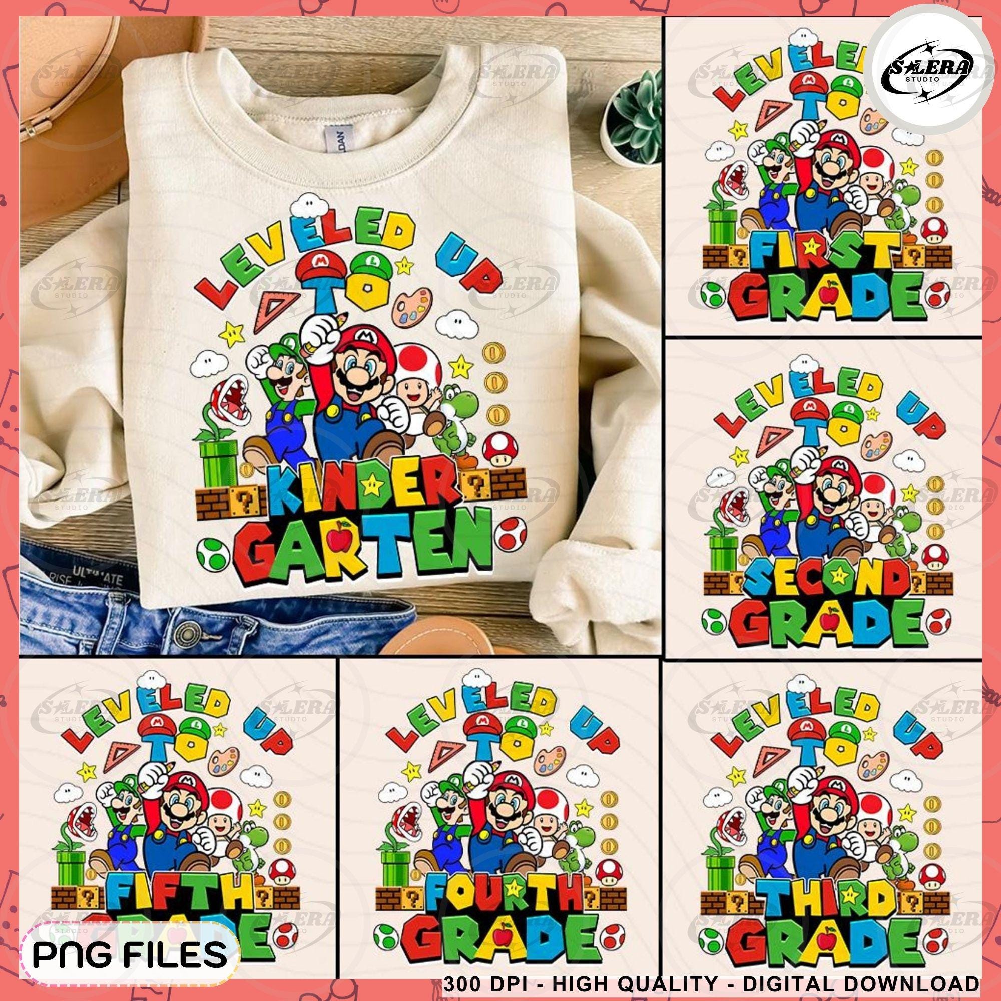 Leveled Up To First Grade Png, First Day School PNG, Teacher School Png, Super Cartoon Png, Back to School, Floral Pencil, Sublimation File