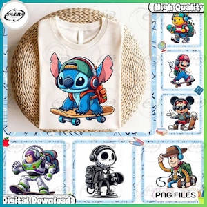 7 Cartoon Zurück zu Schule Png Bundle, Charakter Cartoon Png, Erster Schultag Png, Cartoon Freunde Png, Geschenk für Kinder, Sofort Download