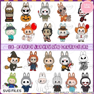 20+ Dolls Halloween Characters PNG Bundle, Cute Spooky Character Stickers, Halloween PNG SVG, Chibi Style, Kawaii Creepy Clipart