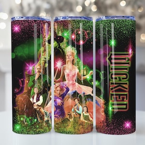 Witches Changed For Good 20oz Skinny Tumbler Wrap Png, Witch Movie 20oz Tumbler Wrap Png, Pink Goes Good With Green Tumbler Png