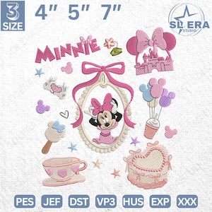 Magic Kingdom Embroidery 3 Size, Magical Land Embroidery Design, Mouse Girl Cartoon Mirror Coquette Embroidery, Instant Download