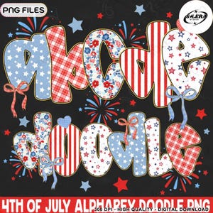Pacote de nomes personalizados para o Dia da Independência em PNG, Rabiscos do alfabeto patriótico e elegante em PNG, 4 de julho personalizado em PNG, Bandeira americana em PNG, Arquivo digital