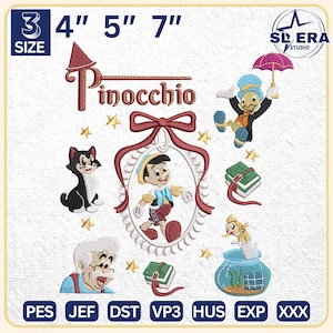 Diseño de bordado de niño títere, diseño de bordado de Magic Kingdom, diseño de bordado de dibujos animados de películas retro, descarga instantánea