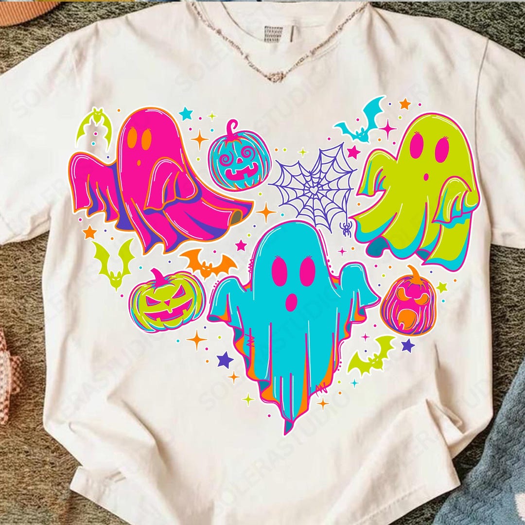 Retro Ghost Heart Halloween Png, Neon Boo Ghost Png, Halloween Fall Boo ...