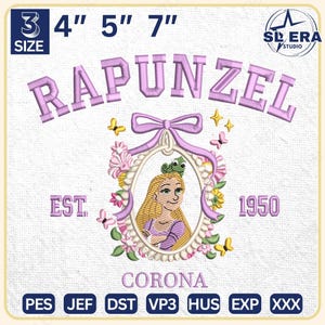 Magic Kingdom Embroidery Design, Princess Cartoon Embroidery, Princess Hair Long Embroidery File, Princess And Pascal Embroidery