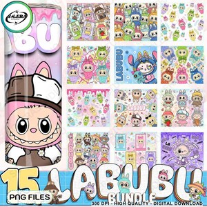 Bundle Trending Pink Cartoon Character 20oz Skinny Tumbler Wrap PNG, Funny Cartoon Character Tarot Card Wrap Design Png, Gift for Kids Png