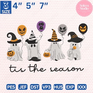 Trick or Treat Ghost Embroidery Design, Fall Ghost Family Stitch File in 3 Sizes for Halloween Decor or Apparel, Instant Download