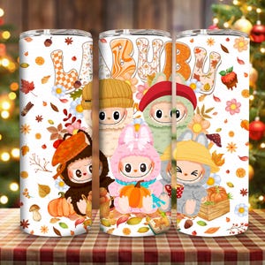 Fall Vibes Halloween Monster Doll 20 oz Straight Tumbler Wrap Design, Kawaii Monsters Halloween 20oz PNG for Sublimation, Horror Movie Png