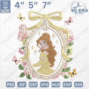 Princess Mirror Bow Embroidery Design, Princess Movie Cartoon Embroidery Design, Magical Kingdom Embroidery Design, Instant Download