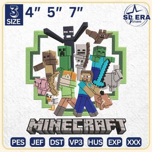Motif de broderie Pixel Gamer Friends, motif de broderie de l'équipe de joueurs, motif de broderie dessin animé film, téléchargement immédiat