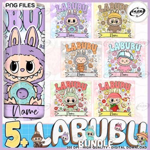 Lot de 6 gobelets minces de dessin animé drôle de 20 oz PNG, nom d'enfant personnalisé PNG, conception de personnage de dessin animé rose tendance, cadeau parfait pour les enfants
