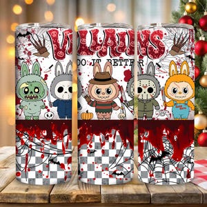 Halloween Monster Doll 20 oz Straight Tumbler Wrap Design, Kawaii Monsters Halloween 20oz PNG for Sublimation, Halloween Horror Movie Png
