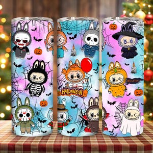 Trending Pink Cartoon Character 20oz Skinny Tumbler Png, Funny Cartoon Character Tumbler Design Png, Monster Doll Halloween Tumbler Wrap