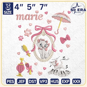 Cartoon Cat Embroidery Design, Magical Land Embroidery, Cartoon Mirror Bow Embroidery Design, Trendy Cartoon Embroidery File