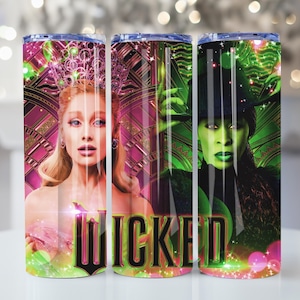 Witch Pink And Green 20oz Skinny Tumbler Wrap Png, Witches Movie 20oz Tumbler Wrap Png, 2024 Witches Musical Movie Fan Gift Tumbler Png