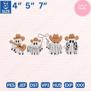Western Ghost Embroidery Design, Cowgirl Halloween Stitch File with Boo and Hat Details for Fall Projects, Instant Download