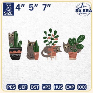 Cute Cat In Garden Embroidery Design, Funny Cat Embroidery File, Animal Embroidery Machine File, Includes 3 Sizes, Instant Download
