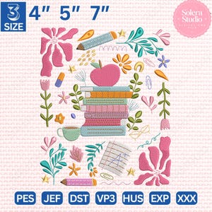Retro Teacher Embroidery Design, Floral Wildflowers Stitch File for Back to School or Classroom Decor Projects, Instant Download