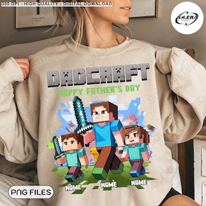 Gamer Dad Png, Personalized DadCraft With Kids Png, Happy Father's Day Gift, Cartoon Dad Png, Video Game Movie Png, Instant Download