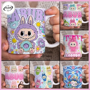Pink Doll Cartoon 11oz Mug Bundle Png, Cartoon 11oz Mug Wrap Design,Mental Health Png,Character Coffee Cup, Cartoon Kid Png,Instant Download