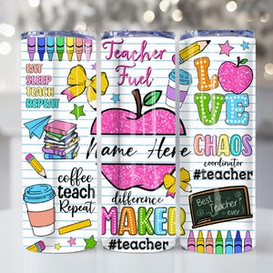 Personalized Teacher 20oz Tumbler Design Png, 20 oz Skinny Tumbler Teacher Name File, Teacher Fuel, Teacher Life, Teacher Wrap, Digital File