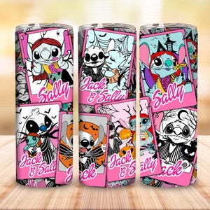 Couple Nightmare Halloween 20oz Skinny Tumbler Png Design, Halloween Friend 20oz Tumbler Png, Halloween Cartoon Nightmare Png