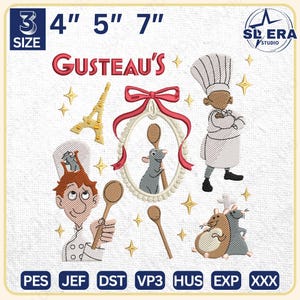 Magic Kingdom Mouse Chef Embroidery, Cartoon Mirror Bow Stitch, Animated Cooking Movie Applique File, Trendy Character Design