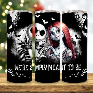 Nightmare Halloween Couple 20oz Skinny Tumbler Png Design, Halloween Friends 20oz Tumbler Png, Halloween Cartoon Nightmare Png
