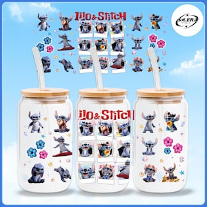 Blue Cartoon 16 oz Glass Can Png, Blue Monster Character 16oz Glass Can Wrap, Cartoon Charaacter 16Oz Libbey Glass Can Wrap Png,Digital File