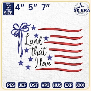Land That I Love Embroidery Design, 4th Of July Embroidery Design, American Flag Coquette Bow Embroidery Design, Instant Download