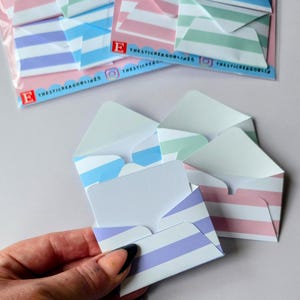 Pastel Gingham or Striped Mini Envelopes, Tiny Notecards Set, Scrapbook Stationery